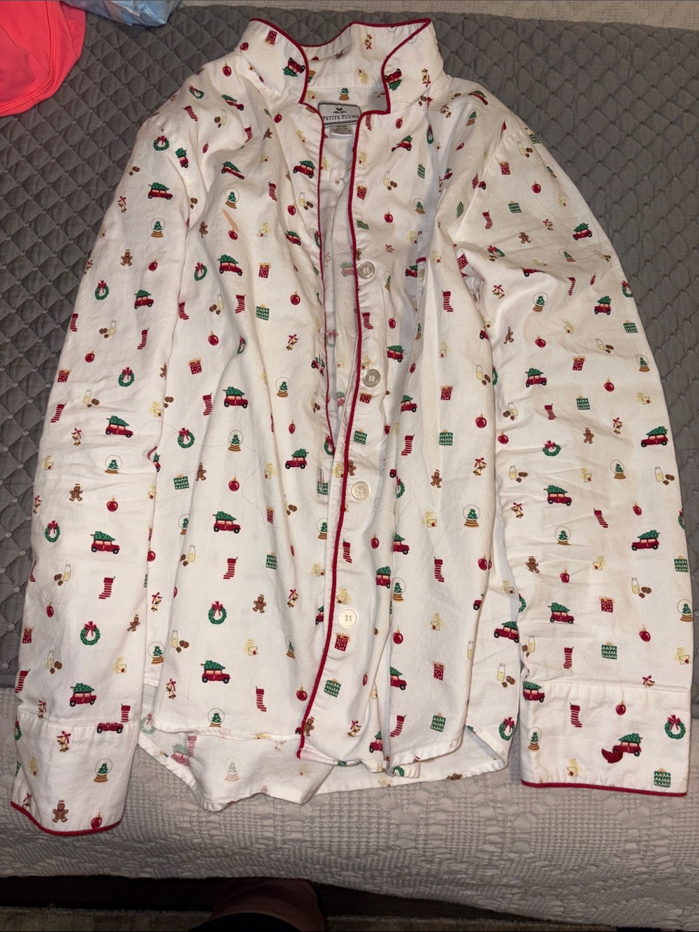 Petite plum White Holiday Pajama Pants with Red Drawstring and Festive Print